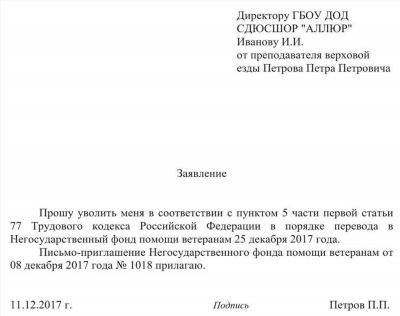 Заполнение уведомления об увольнении сотрудника